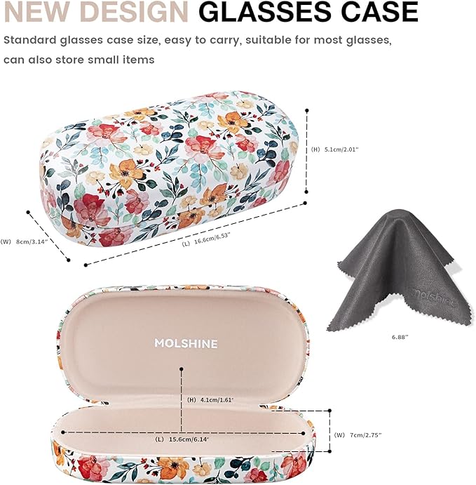 molshine Hard Shell Leather Sunglasses Case,Classic Large Glasses Case for Women Men,Sunglass Eyeglasses