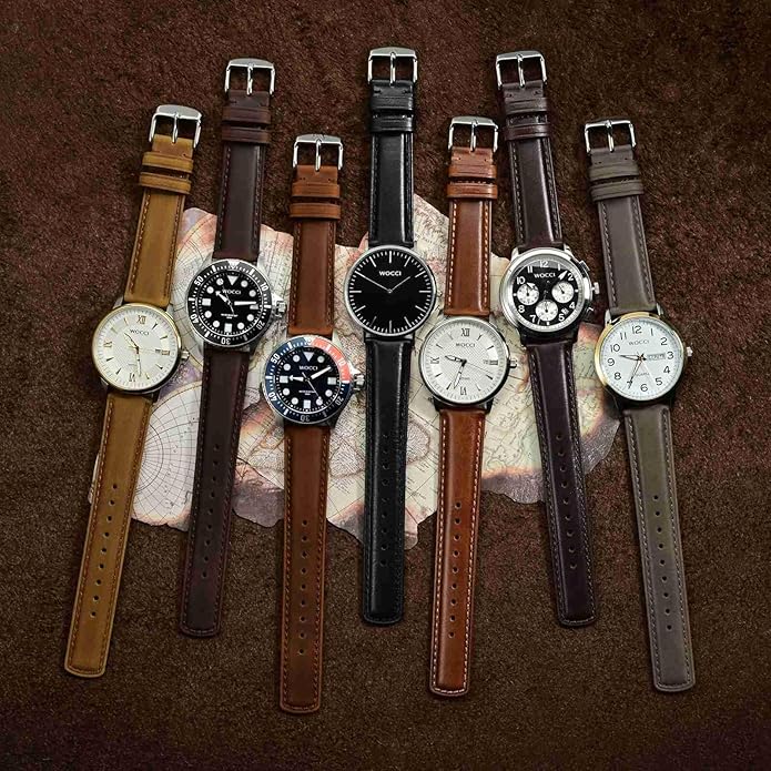 WOCCI Quick Release Watch Band, Distressed Genuine Leather, Stainless Steel Buckle, Strap Width 18mm 19mm 20mm 22mm 24mm