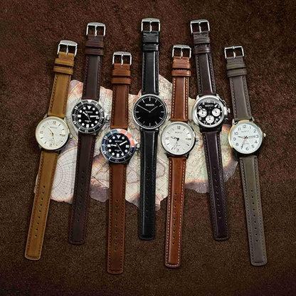 WOCCI Quick Release Watch Band, Distressed Genuine Leather, Stainless Steel Buckle, Strap Width 18mm 19mm 20mm 22mm 24mm