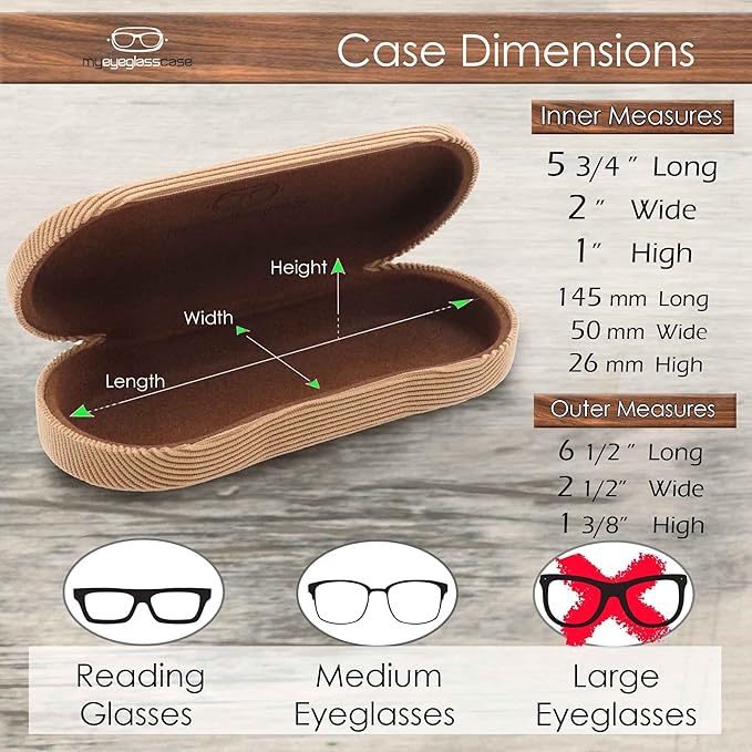 MyEyeglassCase Hard Shell Glasses case, Medium Eyeglasses Holder, Easy Open Lip for Men Women, Portable Sleeve Pouch & Cloth