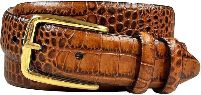 Andrew/Armando - Dress Belt Solid Brass Buckle (Gold & Silver) Genuine Full-Grain Cowhide Leather Belt 1-1/8"(30mm) Wide