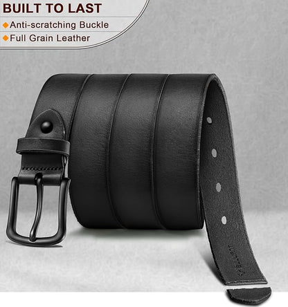 BULLIANT Men Belt 2Pack-Leather Belt 7Holes Comfortable For Men's Dress Casual Jeans 1 3/8"