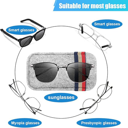Car Visor Sunglasses Holder Organizer – 6.1"×3.62" Soft Felt Sunglasses Eyeglasses Storage Bag for Card Pen Invoice – Multi-Function Glasses Storage Pouch Car Sun Visor Organizer (Grey White)