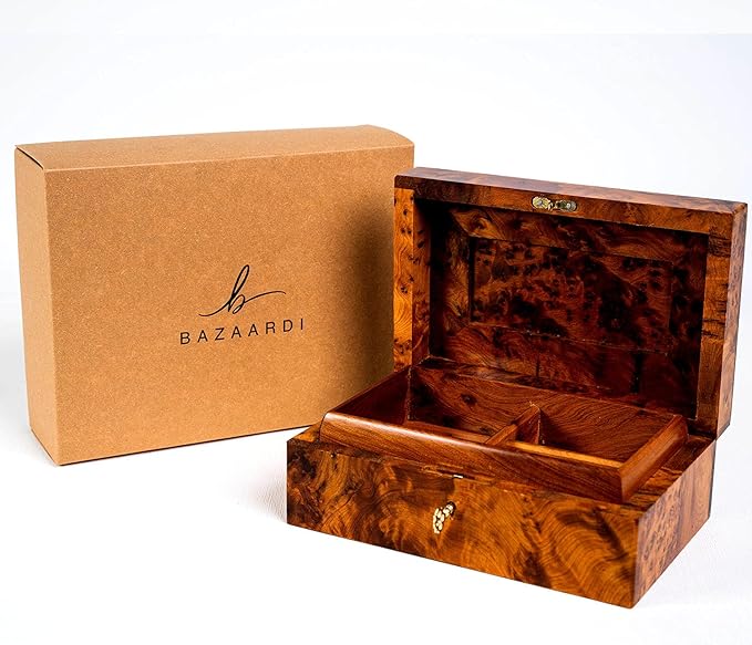Hand Carved Wooden Multipurpose Keepsake Jewelry Decorative Art Box Storage Organizer Medium with Lock
