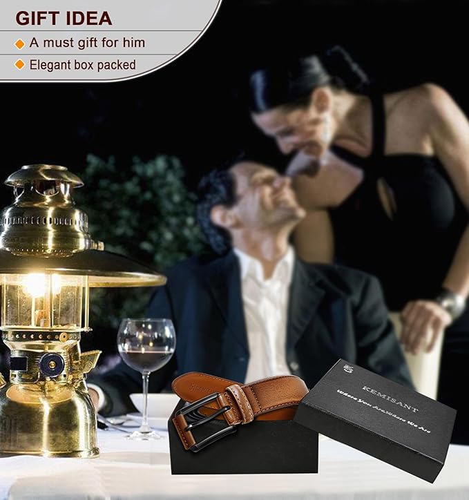 KEMISANT Men Belt 2Pack – Genuine Leather Belt for Men Dress Casual Golf Jeans 1 3/8"
