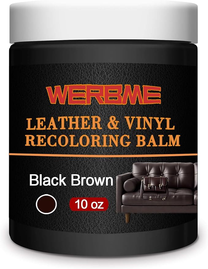 Leather Recoloring Balm & Color Restorer - 10 OZ Multipurpose Dye & Paint for Faded Leather Couches, Car Seats, Shoes | Fix Scratches on Clothing, Furniture & Accessories(Black Brown)