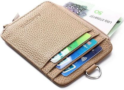 Badge Holder – Genuine Leather ID Badge Holder with Zipper Pocket and Nylon Lanyard – Perfect for Badges, Cards, and More