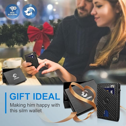 Wallet for Men, Slim Pop Up Card Holder with RFID Blocking, Minimalist Bifold Wallet with 9 Card Slots, ID Window and Cash Pocket, Metal Flip Case with Magnetic Closure, Gift Box