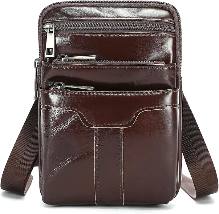 MASIWEI Real Leather Crossbody Bag for Men Women Hiking Small Purse Convertible Belt Loop Shoulder Bag for Phone Passport