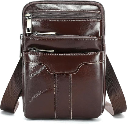MASIWEI Real Leather Crossbody Bag for Men Women Hiking Small Purse Convertible Belt Loop Shoulder Bag for Phone Passport