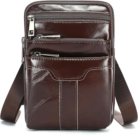 MASIWEI Real Leather Crossbody Bag for Men Women Hiking Small Purse Convertible Belt Loop Shoulder Bag for Phone Passport