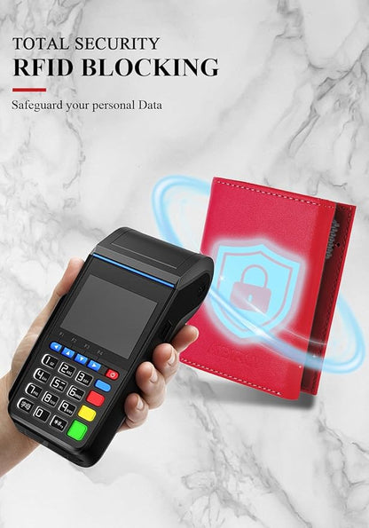 Small Wallet for Men-Pop Up Card Case,with Money Clip Slim Leather Slots Credit Card Holder RFID Blocking Trifold Minimalist Wallet with ID Window and Coin Purse(Red Small Wallet for Men Gift
