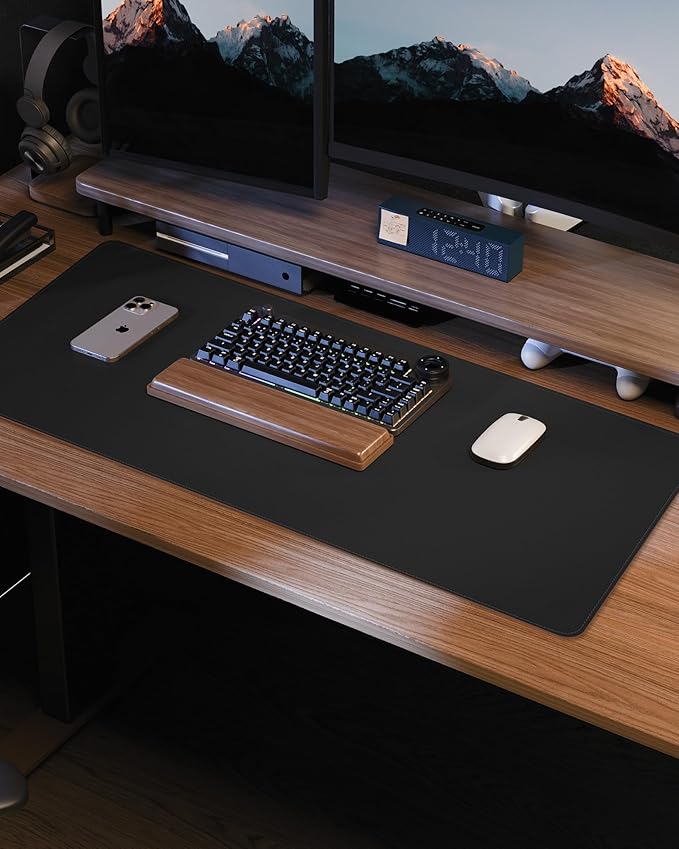 Leather Desk Pad Protector - 48" x 17" Non-Slip PU Leather Large Mouse Pad, Waterproof Desk Blotter Mat for Office and Home (Black)