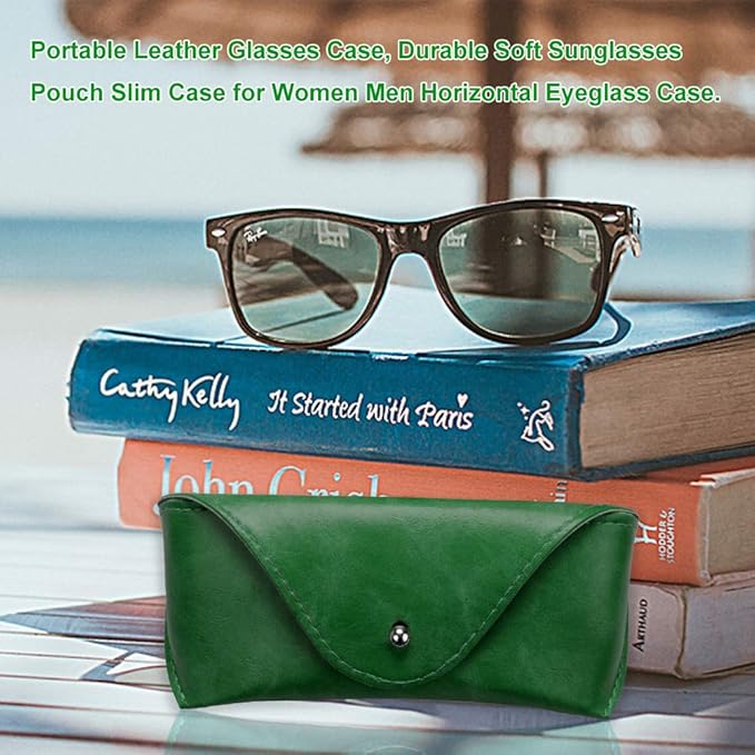 LogHog Portable Leather Glasses Case,Flexible Sunglasses Pouch Slim Case for Women Men Horizontal Eyeglass Case
