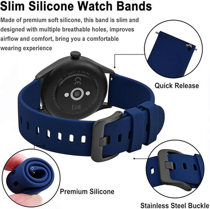 BISONSTRAP Silicone Watch Bands, Slim Watch Straps with Quick Release, 22mm, Dark Blue with Black Buckle