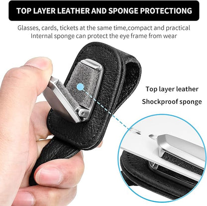 Mudder 2 Packs Sunglasses Holder for Car Universal Visor Sunglasses Holder Clip Leather Eyeglasses Hanger and Ticket Card Clip Eyeglasses Mount for Car(Black)