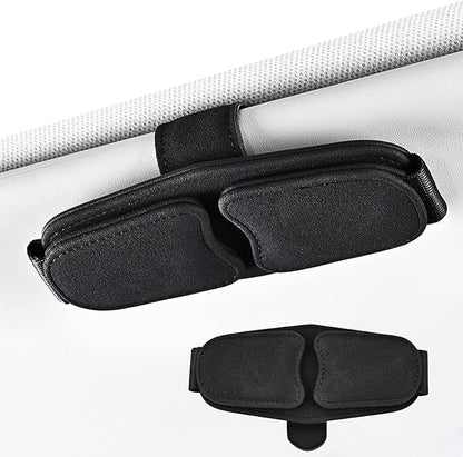 Car Sunglasses Holder - Visor Clip Style & Magnetic plush leather construction Doubles as credit card & fuel card box with storage pocket &Holds sunglasses