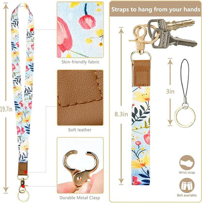 2-in-1 ID Badge Holder & Lanyard Wallet Floral Lanyard with ID Holder Teacher Nurses Woker Cute Lanyards for Name Tag Badge ID Card Holders with Removable Wristlet & Neck Lanyard Zipper Coin Pouch