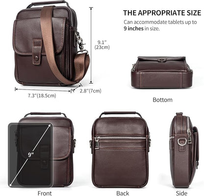 Augus Leather Small Messenger Bag For Men Crossbody Handbag Shoulder Sling Travel Bags for Men Purse Daypack Magnetic Buckle