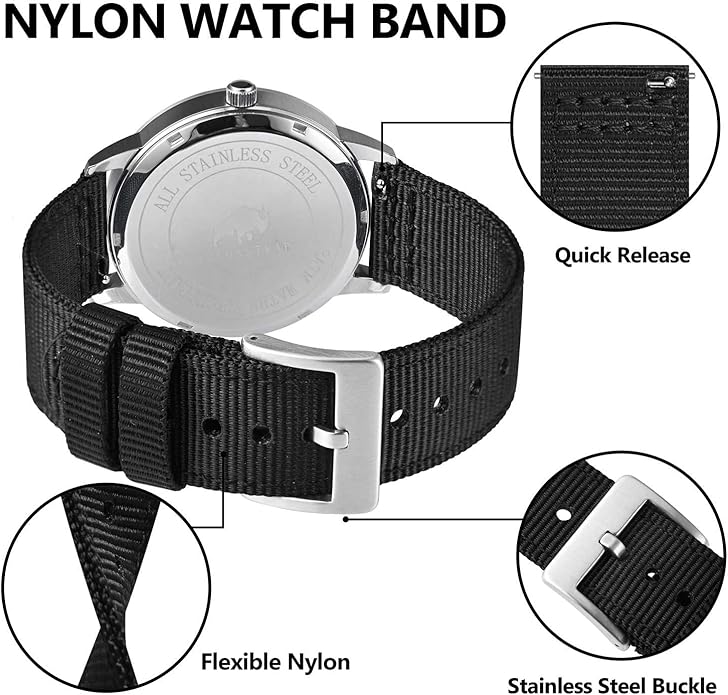 BISONSTRAP Men’s Nylon Watch Bands, Two-Piece Military Watch Straps, Quick Release, Brushed Buckle, Band Width 18mm 19mm 20mm 22mm