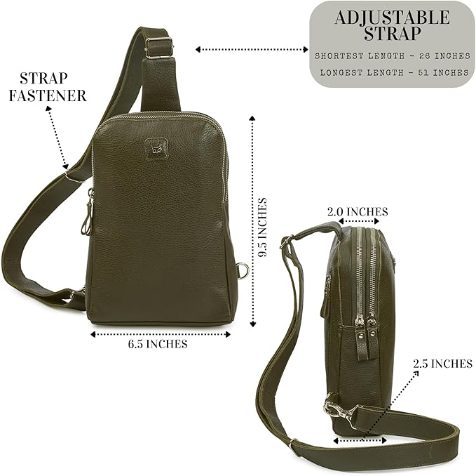 Leather Sling Bag for Women Genuine Crossbody Purse Small Trendy Cross Over Chest with Phone and Credit Card Slots (Olive Nappa)