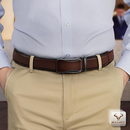 BULLIANT Mens Ratchet Belt,Leather Adjustable Slide Belt For Gift Mens Dress Casual 1 3/8",Size Adjustable