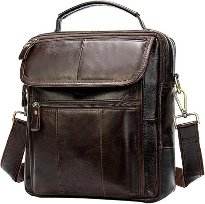 Hebetag Small Leather Sling Shoulder Bag Messenger Pack for Men Women Outdoor Travel Business