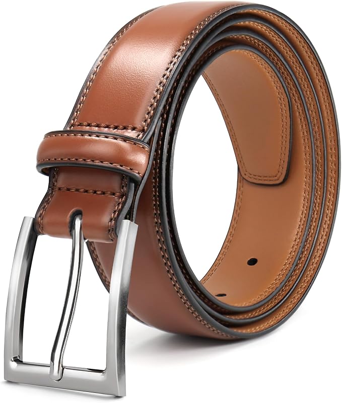 Mens Genuine Leather Dress Belt Classic Casual Belt with Single Prong Buckle for Jeans Pants Work and Business