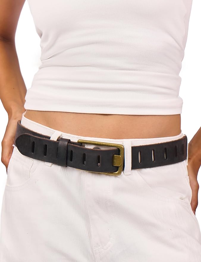 Womens Genuine Leather Belt for Jeans Pants Width 1.57" Western Cowgirl Wide Belts for Ladies with Gift Box