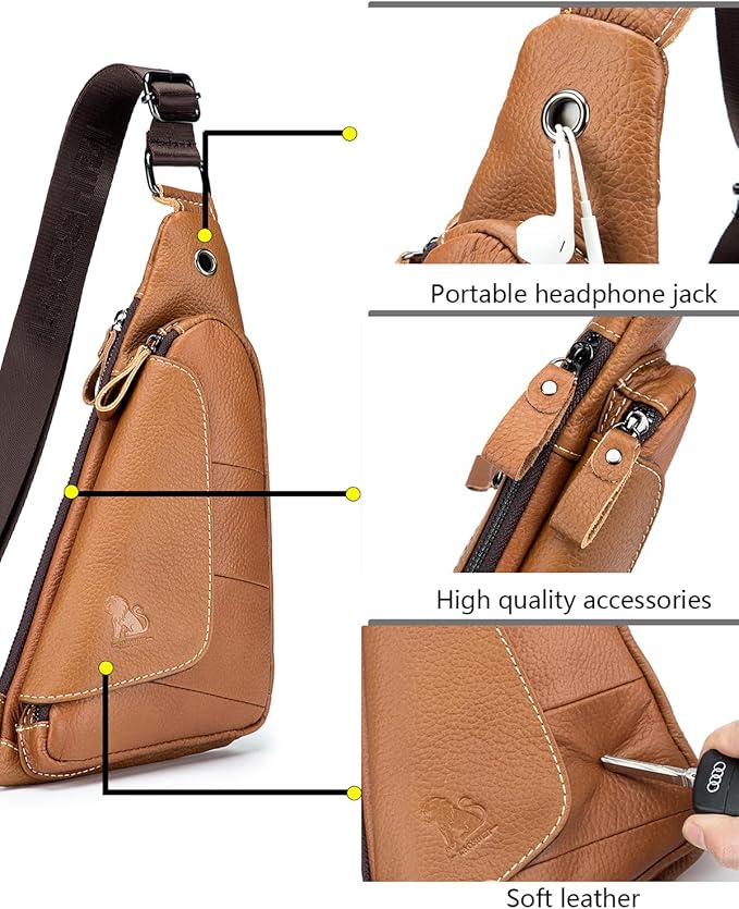 pundarika Genuine Leather sling bag for men women casual crossbody backpack small shoulder bag chest bag