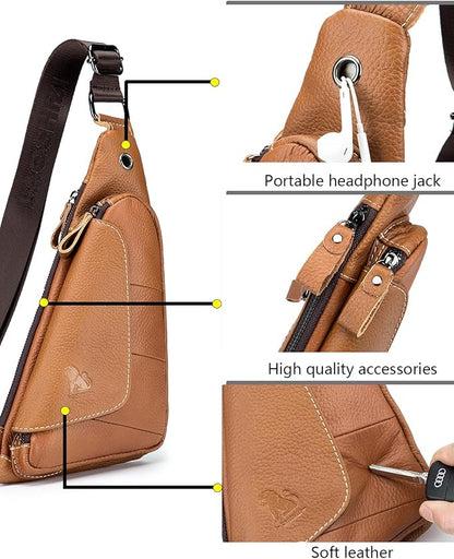 pundarika Genuine Leather sling bag for men women casual crossbody backpack small shoulder bag chest bag