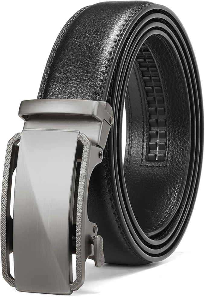 SENDEFN Men's Leather Belt Automatic Ratchet Buckle Slide Belt for Dress Casual Trim to Fit with Gift Box