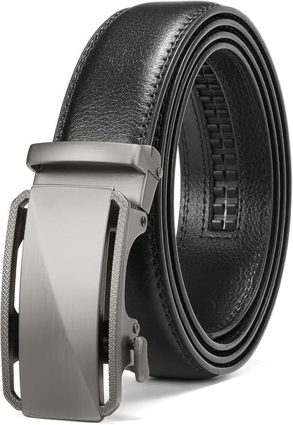 SENDEFN Men's Leather Belt Automatic Ratchet Buckle Slide Belt for Dress Casual Trim to Fit with Gift Box