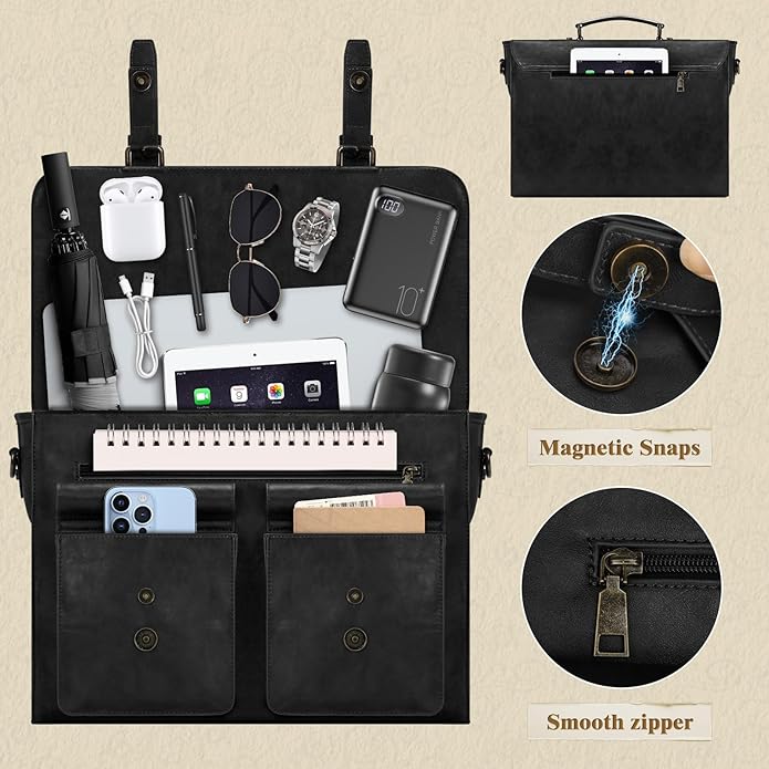 Leather Messenger Bag for Men 15.6 Inch Vintage Laptop Bag Waterproof Briefcases for Men Computer Bag Satchel for Work/Office