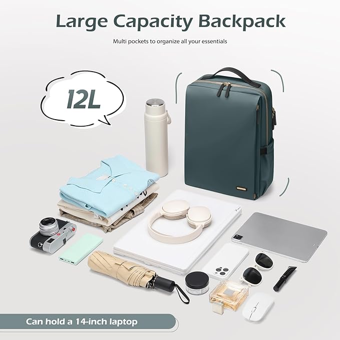 GOLF SUPAGS Stylish Laptop Backpack for Women Airline Approved Perfect for Work College and Travel Multi-Functional Casual Daypack Fits 14 Inch Notebook (Atrovirens)