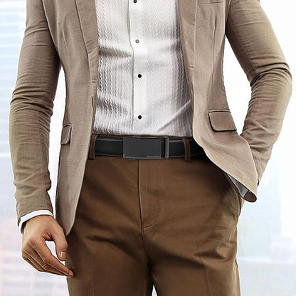 SENDEFN Men's Leather Belt Automatic Ratchet Buckle Slide Belt for Dress Casual Trim to Fit with Gift Box