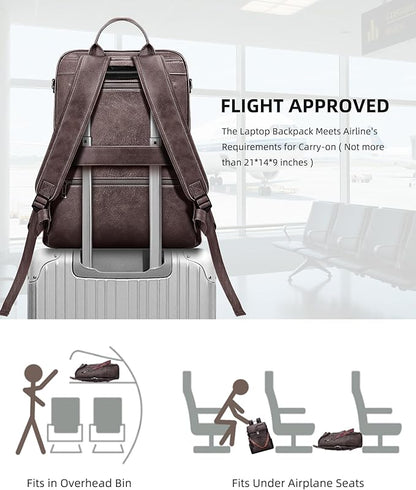 SYTRAH Leather Laptop Backpack for Women Designer Laptop Bag, 16.5 inch Travel Computer Backpacks Purse with Tassel for Work Business with Satchel Purse Dark Coffee