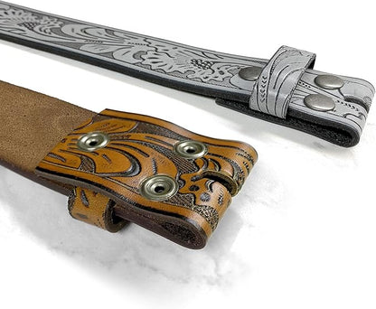 Western Floral Engraved Embossed Tooled Genuine Leather Belt Strap or Belt 1-1/2"(38mm) Wide, Multi-Style Options