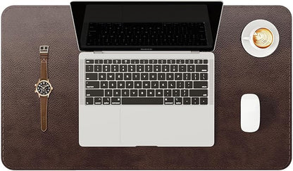 YSAGi Genuine Leather Desk Mat, 23.6"x13.8" Office Desk Pad, Thick Desk Pad Mat with Stitched Line, Non-Slip Desk Mat with Rubber Base (Dark Brown, 23.6"x13.8")