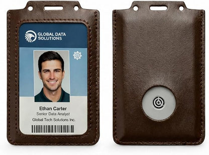 CPLIKE Vertical ID Badge Holder Compatible with Centegix CrisisAlert V2, Premium PU Leather Case with Emergency Button Cutout, Slim 2-in-1 Alarm & ID Card Slot for Teachers & Nurses, Brown