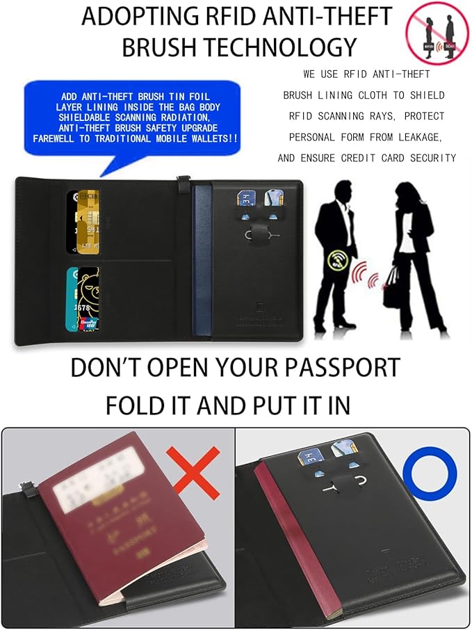 Passport Holder for Travel Essentials, RFID Blocking PU Leather Passport Wallet Cover Card holder Case Passport Book Holders for Women and Men, Black
