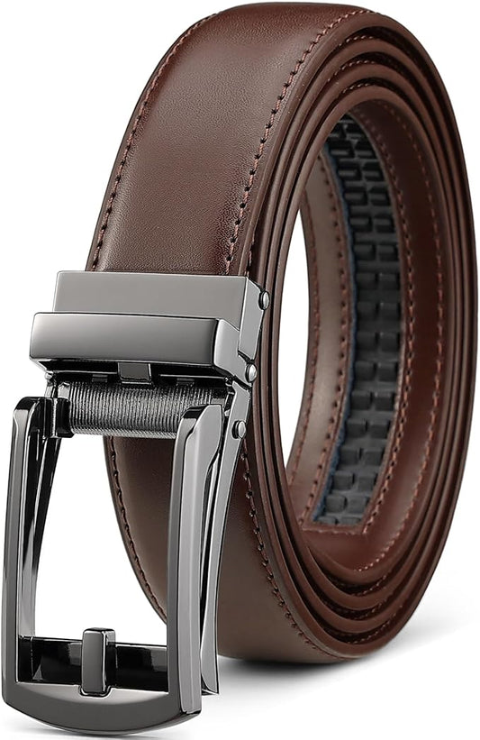 Founders & C Mens Ratchet Belt Leather Click 1 1/4" with Slide Buckle, Casual Dress Belt Adjustable