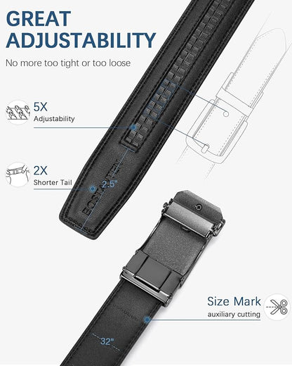 BOSTANTEN Mens Belt Leather Ratchet Belt For Men Dress and Casual with Adjustable Buckle, Trim to Fit