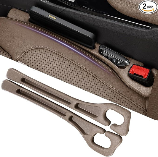 Car Seats Gap Filler Dual-Slot Car Seat Gap Organizer – with Belt Slot, Anti-Drop Gap Filler for Cars & SUVs – No More Lost Items, All Within Reach (2PCS) (Beige)