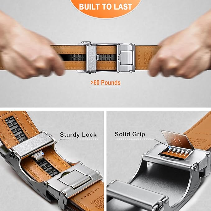 KEMISANT Belt Men, Sliding Ratchet Belt Genuine Leather For Gift Mens Dress Pants Oxfords,Size Adjustable
