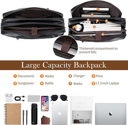 Faux Leather Messenger Bag for Men 17-17.3 Inch: Convertible 3 in 1 Backpack Laptop Briefcase Computer Handbags Shoulder CrossbodyBag with Padded for Work College Travel, PU Black