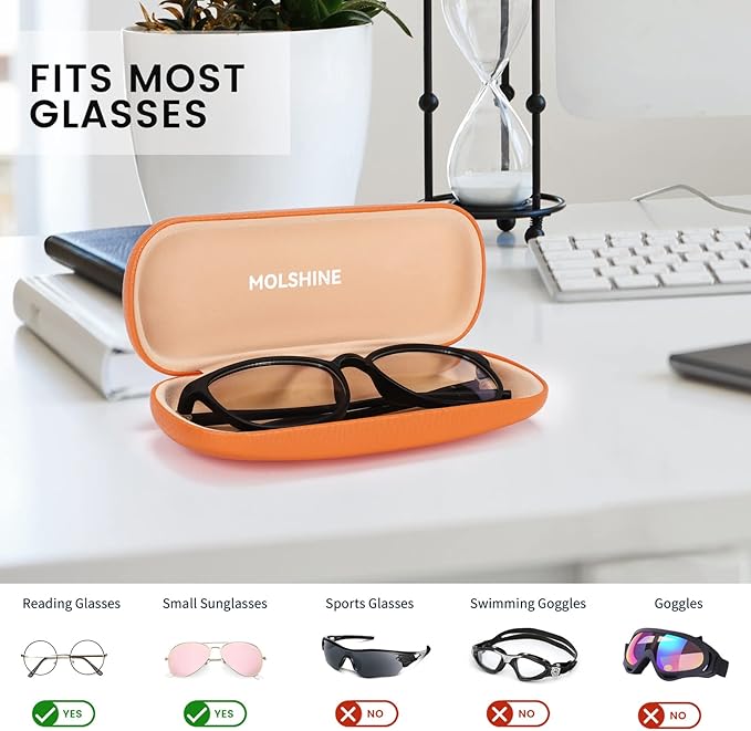 molshine Hard Shell PU Leather Glasses Case,Travel Portable Eyeglass Case for Men Women Girl Travel Study Work