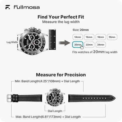 Fullmosa Watch Band, Quick Release Leather Watch Strap for Men Women, Replacement Bands Width 12mm 14mm 16mm 18mm 19mm 20mm 21mm 22mm 24mm