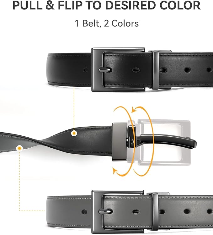 CHAOREN Reversible Belt Men 1 Piece - 1.25" Leather Dress Belt - Trim to Fit for Elegant Style