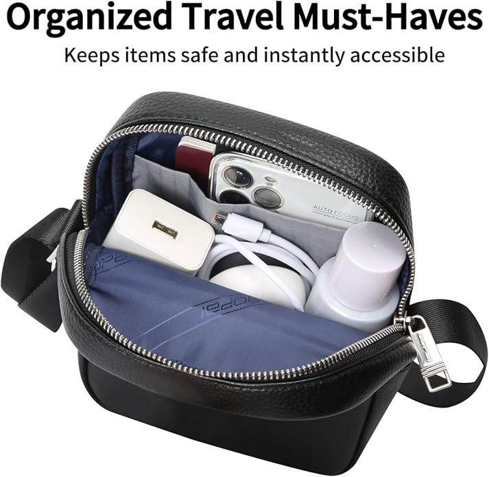 BOPai Genuine Leather Chest Sling Shoulder Crossbody Bag for Men Black